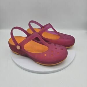 Crocs Carlie Cutout T Strap Slingback  Mary Jane Clog Shoes Pink Orange Size 7